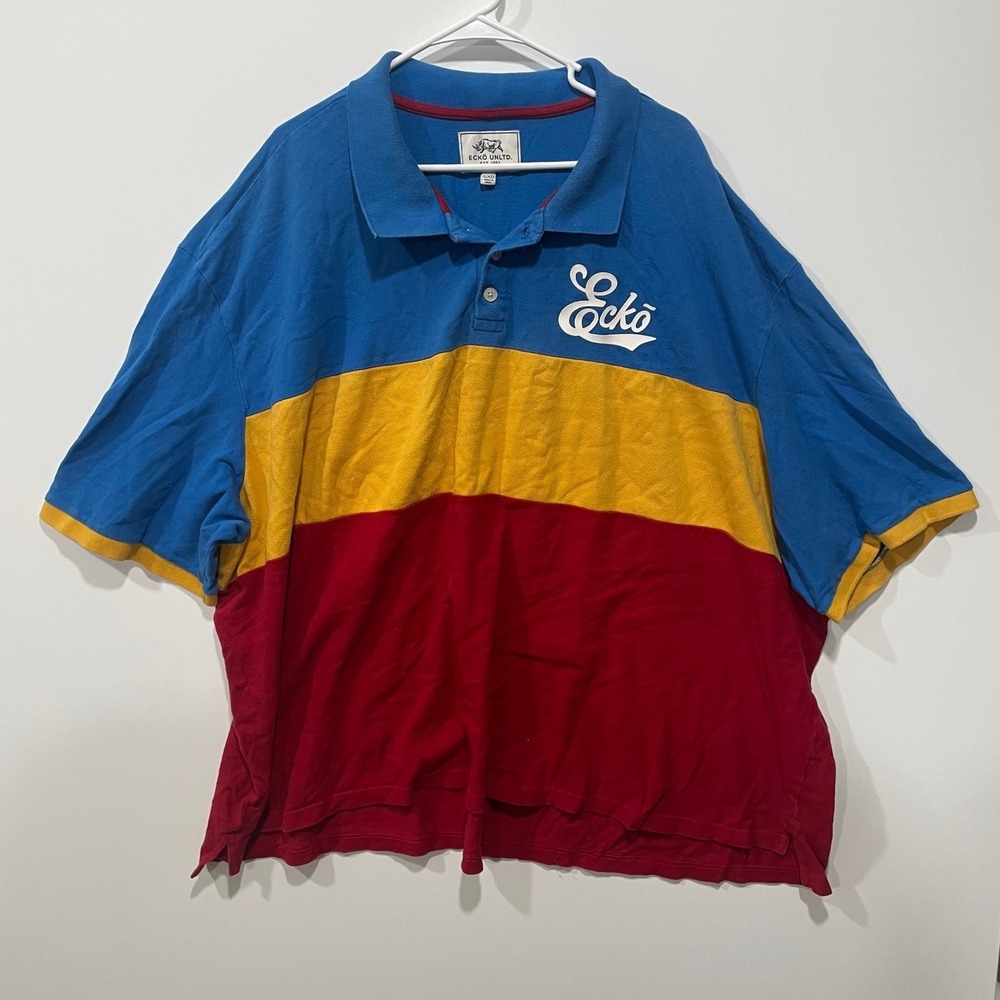 Ecko Unltd Mens 6XB Colorblock Polo Shirt Short Sleeve Blue Yellow Red